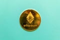 Ethereum, ETH, Crypto Coin on blue background Royalty Free Stock Photo