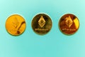 Ethereum, ETH, Crypto Coin on blue background Royalty Free Stock Photo