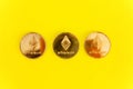 Ethereum, ETH, Crypto Coin on yellow background Royalty Free Stock Photo