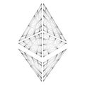 Ethereum ETH cryptocurrency token symbol, linear polygonal black coin icon isolated on white background.