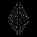 Ethereum ETH cryptocurrency token symbol, linear polygonal white coin icon isolated on black background.