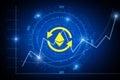 Ethereum. futuristic gold digital crypto currency with virtual graph chart on dark background, cryptocurrency, digital money techn