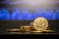 Ethereum gold coin and defocused chart background. Royalty Free Stock Photo