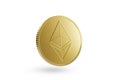 Ethereum golden coin isolated on white background. 3d illustration