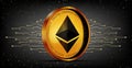 Ethereum golden coin space futuristic background. Modern dark de