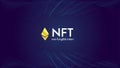 Ethereum golden sign on futuristic neon purple background, text NFT non fungible token, cryptocurrency banner.