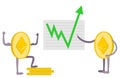 Ethereum growth. ethereum growth graph. Green arrow up. ethereum index rating go up on exchange market. Crypto currency