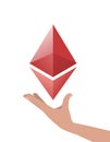 Ethereum icon on hand. Cryptocurrency simple isolated