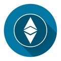 Ethereum icon simbol,coin logo of digital with long shadow blac