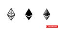 Ethereum icon of 3 types color, black and white, outline. Isolated vector sign symbol