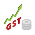 Ethereum isometric symbol with increasing of goods and service tax GST