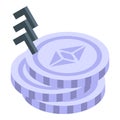 Ethereum key unlocking stack of cryptocurrency coins