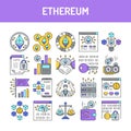 Ethereum line icons set. Isolated vector element.