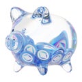 Ethereum Name Service (ENS) Clear Glass piggy bank with decreasing piles of crypto coins.