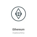 Ethereum outline vector icon. Thin line black ethereum icon, flat vector simple element illustration from editable cryptocurrency Royalty Free Stock Photo