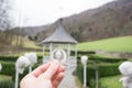 Ethereum silver coin, Hand hold ethereum in the park and natural background