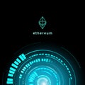 Ethereum symbol . circuit line on binary code and gears background. Vector illustration cryptocurrency mining concept.