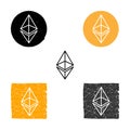 Ethereum - symbol of digital crypto currency, set of icons linear, grunge.