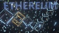 ETHEREUM text and cubic chain and binary numbers. Cryptocurrency concept, 3D rendering Royalty Free Stock Photo