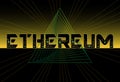 Ethereum text yellow black background with futuristic chip. Vector.