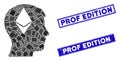 Ethereum Thinking Head Mosaic and Distress Rectangle Prof Edition Stamps Royalty Free Stock Photo