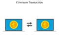 Ethereum transaction. Concept of cryptocurrency technology, ethereum exchange, mobile banking. Hand holding smartphone