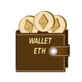 Ethereum wallet with coins on a white background