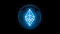 Etherium. Blue Etherium coin logo. Nixie tube indicator. Gas discharge indicators and lamps. 3D. 3D Rendering