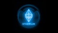 Etherium. Blue Etherium coin logo. Nixie tube indicator. Gas discharge indicators and lamps. 3D. 3D Rendering