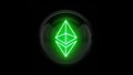 Etherium. Green Etherium coin logo. Nixie tube indicator. Gas discharge indicators and lamps. 3D. 3D Rendering