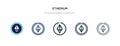 Etherium icon in different style vector illustration. two colored and black etherium vector icons designed in filled, outline,