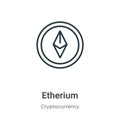 Etherium outline vector icon. Thin line black etherium icon, flat vector simple element illustration from editable cryptocurrency
