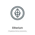 Etherium outline vector icon. Thin line black etherium icon, flat vector simple element illustration from editable cryptocurrency