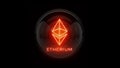 Etherium. Red Etherium coin logo. Nixie tube indicator. Gas discharge indicators and lamps. 3D. 3D Rendering