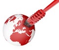 Ethernet cable, internet connection, bandwidth. The world on the web. World Connections, Globe Royalty Free Stock Photo