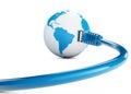 Ethernet cable, internet connection, bandwidth. The world on the web. World Connections, Globe Royalty Free Stock Photo