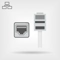 Ethernet cable and port isolated vector icon, network socket icon, ethernet connector icon Royalty Free Stock Photo