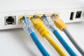 Ethernet cable with wireless router connect to internet service provider internet network Royalty Free Stock Photo