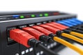 Ethernet cables connected to a server highlighting secure networking data management and high speed communication in a high per