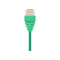 Ethernet connector with green cable. Registered jack. Item for connecting computer and data equipment. Flat vector icon Royalty Free Stock Photo