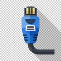 Ethernet connector icon in flat style on transparent background