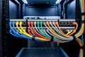 Ethernet Network Cables Connected to Server Rack Patch Panel Royalty Free Stock Photo