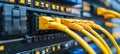 Ethernet Network Switch With Connected Yellow Network Cables, Structred Cabling System Royalty Free Stock Photo