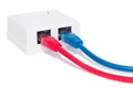 Ethernet socket with blue and red cables