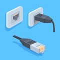 Ethernet socket. Internet cable data lan network connector, wire plug wan modular socket for wifi router office computer