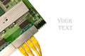 Ethernet switch board with yellow patch cords top view