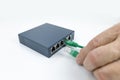 Ethernet switch box port on a white Royalty Free Stock Photo