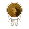 Etherum coin with circuit lines and rocket Royalty Free Stock Photo