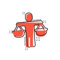 Ethic balance icon in comic style. Honesty cartoon vector illustration on isolated background. Decision splash effect business Royalty Free Stock Photo