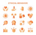 Ethical Behavior set. Principles of integrity and fairness in actions.